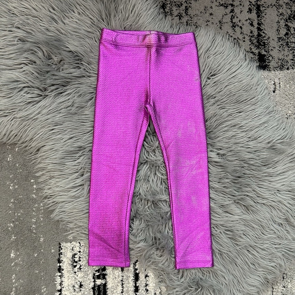 Frenchie Girls Textured Bright Metallic Magenta Dust Leggings Size 3T NWT